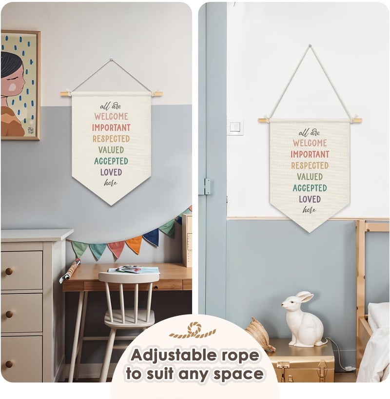 Wheatwin All Are Welcome Classroom Decor, Boho Classroom Wall Hanging Pennant Flag Banner, Inspirational Wall Decor for Nursery Playroom 15x11 Inch - Image 5